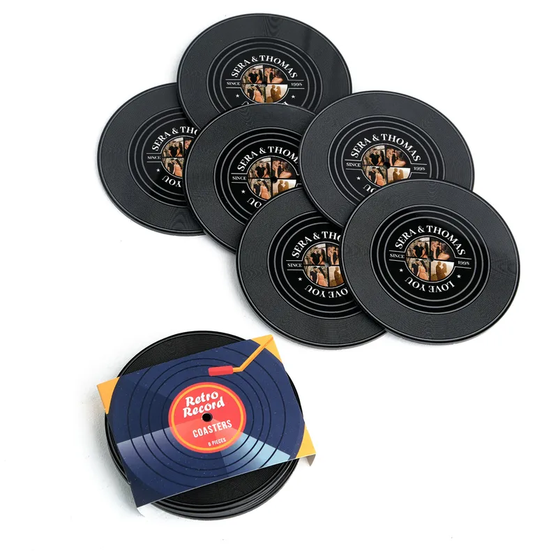 Personalized Retro Vinyl Record Coaster with Photo and Name