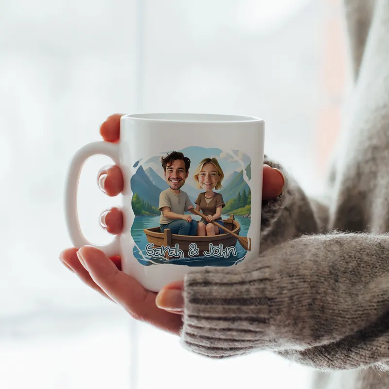 Personalised Rowboat Cartoon Couple Mug for Romantic Gifts