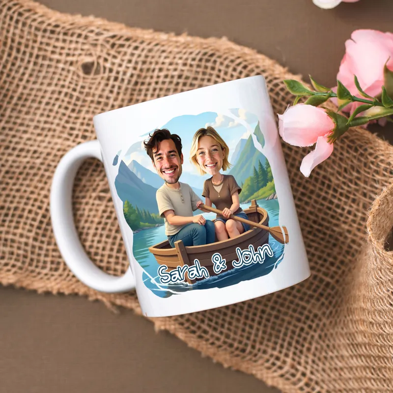Personalised Rowboat Cartoon Couple Mug for Romantic Gifts