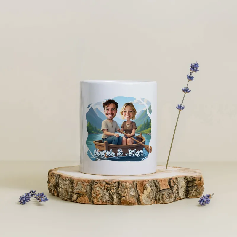 Personalised Rowboat Cartoon Couple Mug for Romantic Gifts