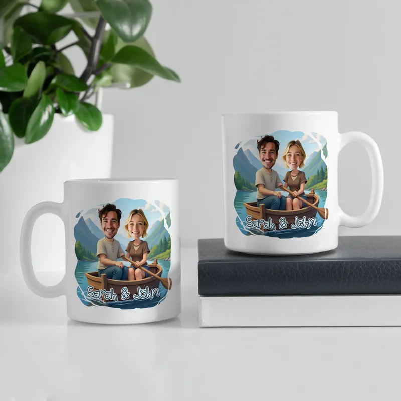 Personalised Rowboat Cartoon Couple Mug for Romantic Gifts