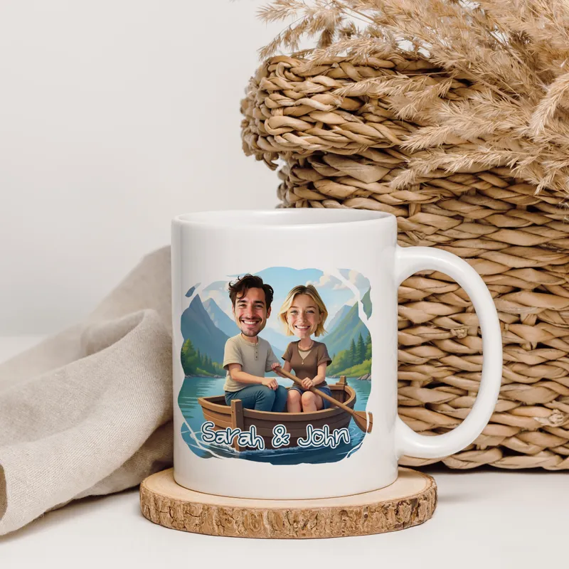Personalised Rowboat Cartoon Couple Mug for Romantic Gifts