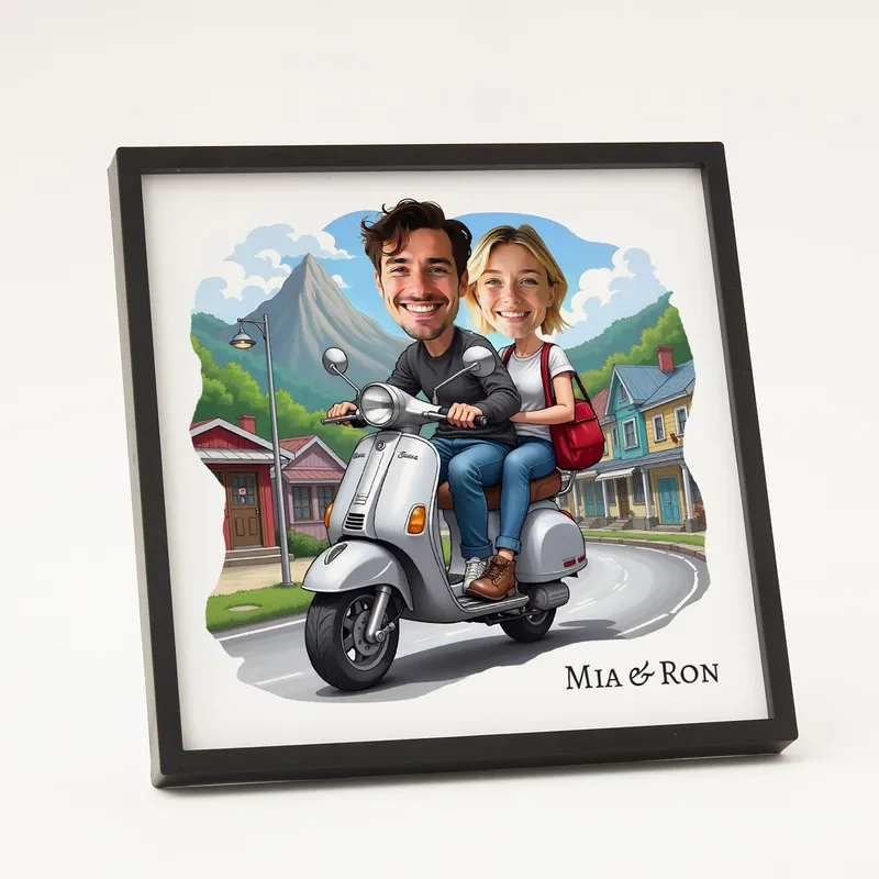 Personalized Scooter Couple Cartoon Frame Gift
