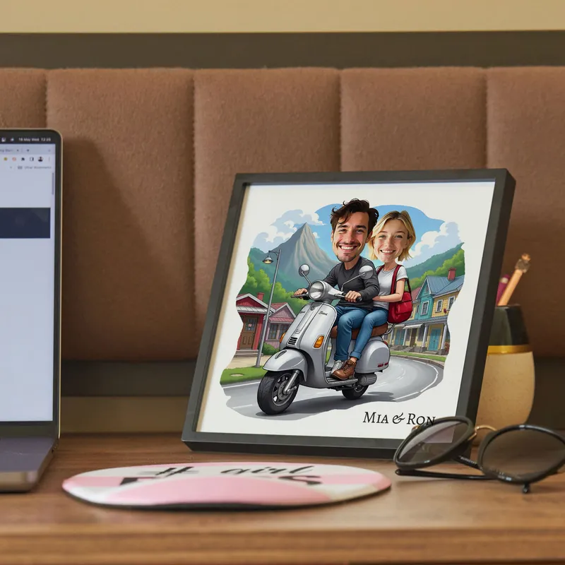 Personalized Scooter Couple Cartoon Frame Gift