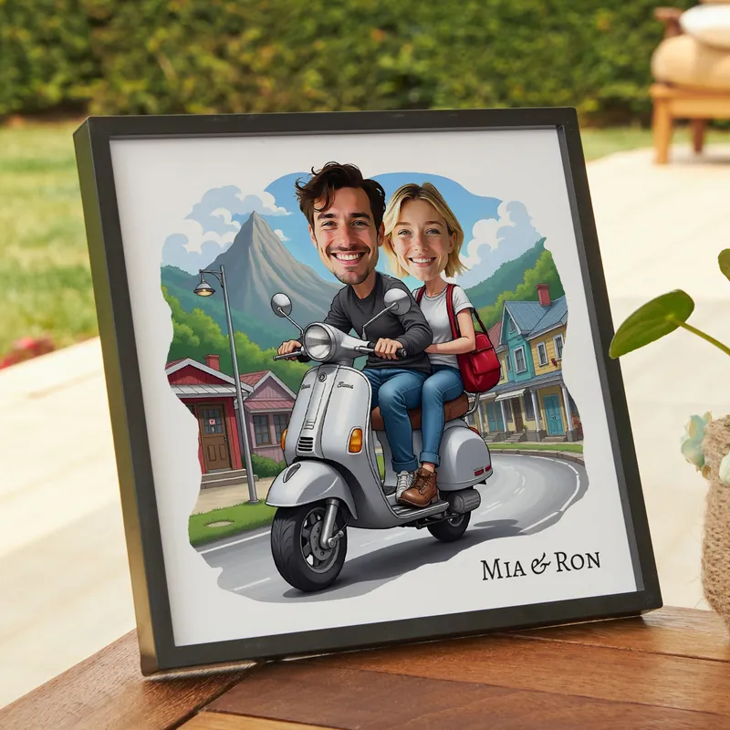 Personalized Scooter Couple Cartoon Frame Gift