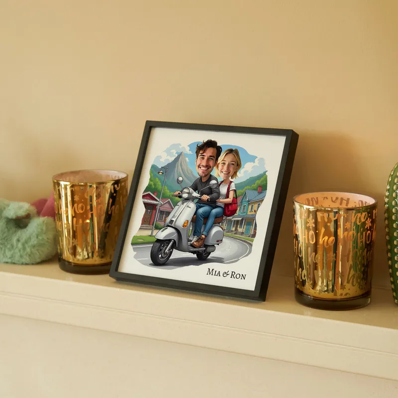 Personalized Scooter Couple Cartoon Frame Gift