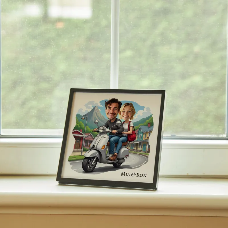 Personalized Scooter Couple Cartoon Frame Gift