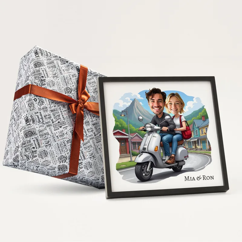 Personalized Scooter Couple Cartoon Frame Gift