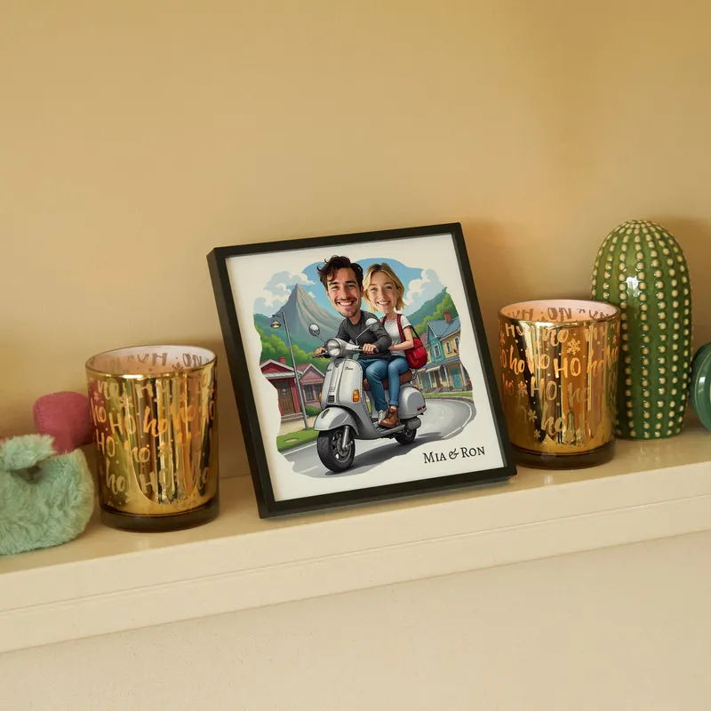 Personalized Scooter Couple Cartoon Frame Gift