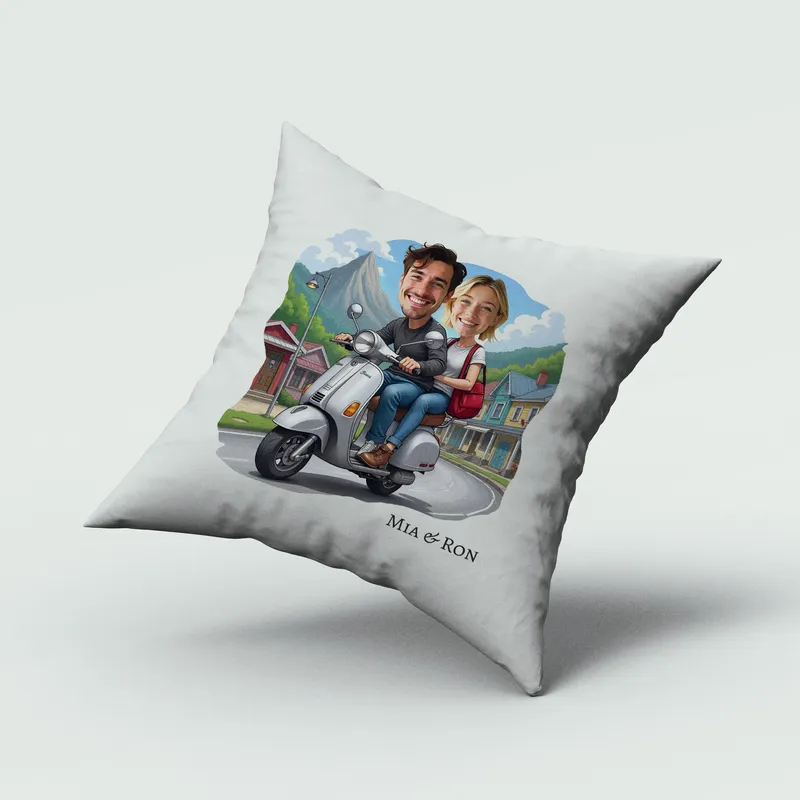 Personalised Scooter Couple Cartoon Cushion