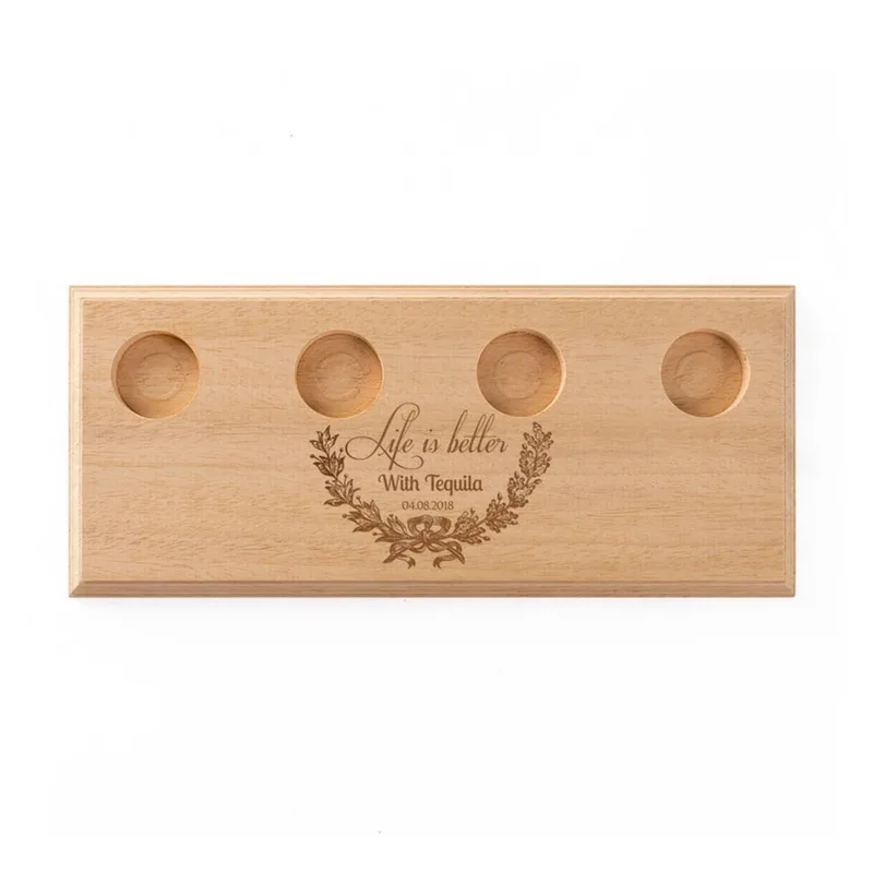 Personalized Set of 4 Shot Glasses and Trays with Name