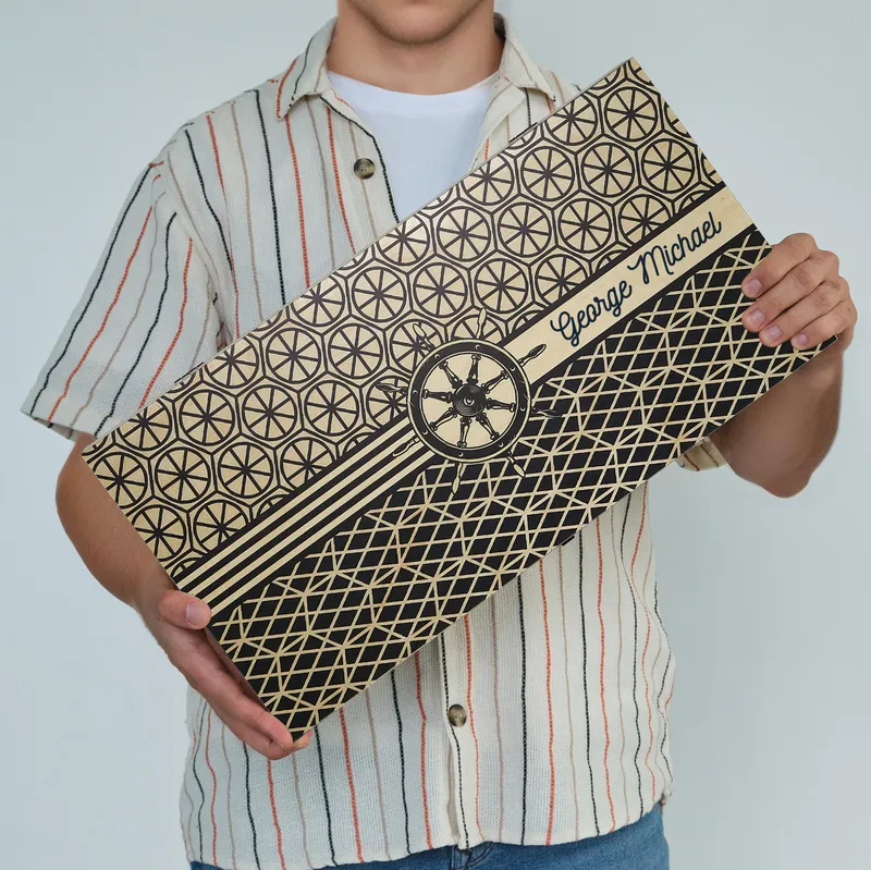 Personalized Ship Steering Wheel Handcrafted Backgammon Set