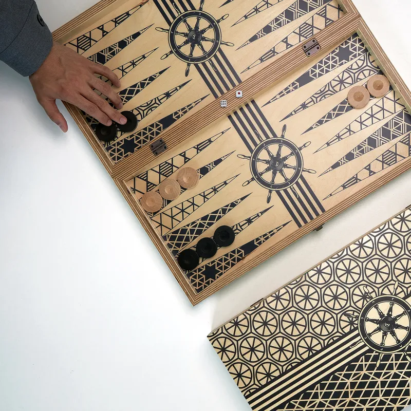 Personalized Ship Steering Wheel Handcrafted Backgammon Set