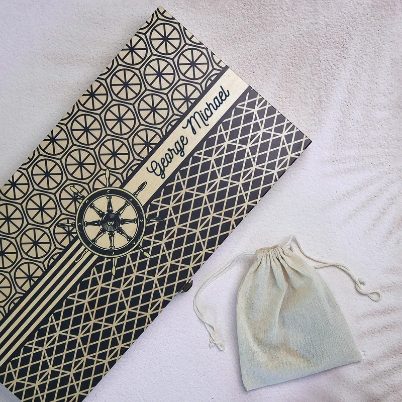 Personalized Ship Steering Wheel Handcrafted Backgammon Set