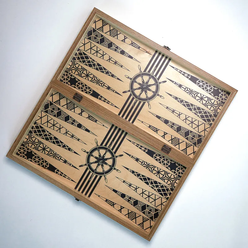 Personalized Ship Steering Wheel Handcrafted Backgammon Set