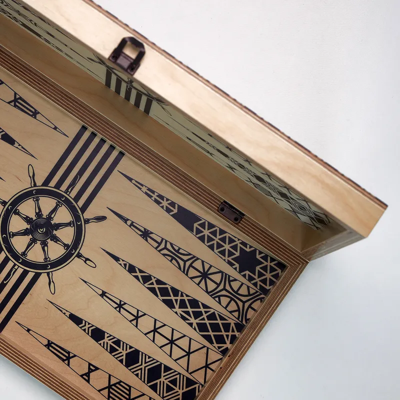 Personalized Ship Steering Wheel Handcrafted Backgammon Set