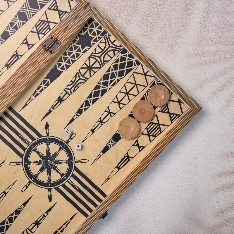 Personalized Ship Steering Wheel Handcrafted Backgammon Set