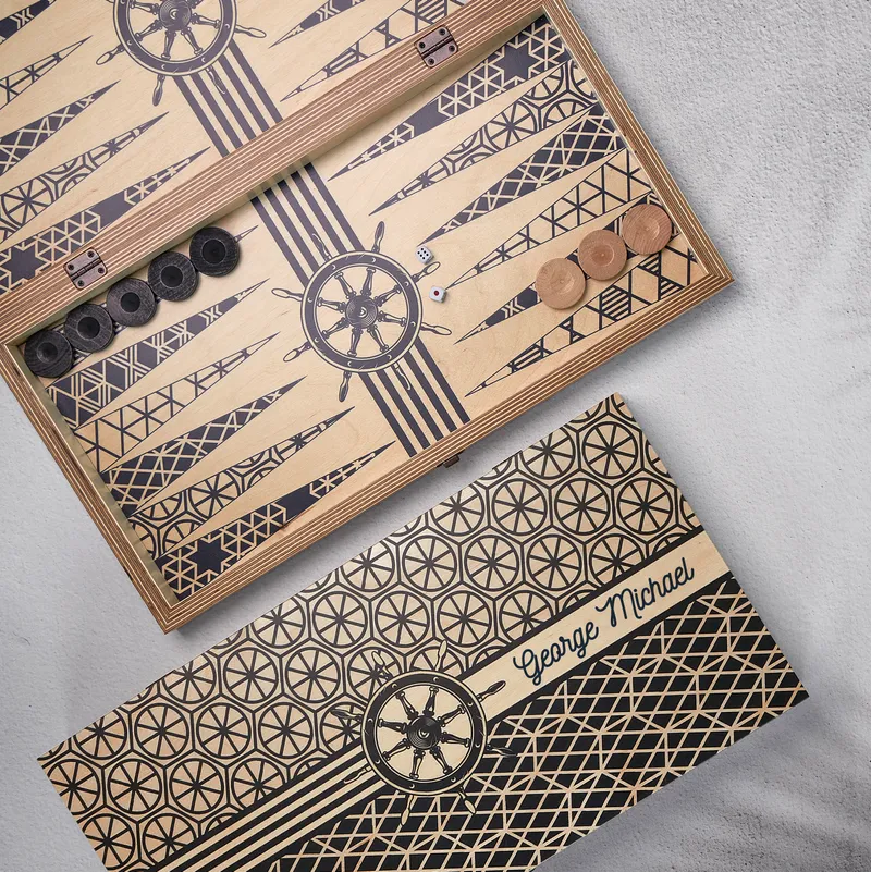 Personalized Ship Steering Wheel Handcrafted Backgammon Set