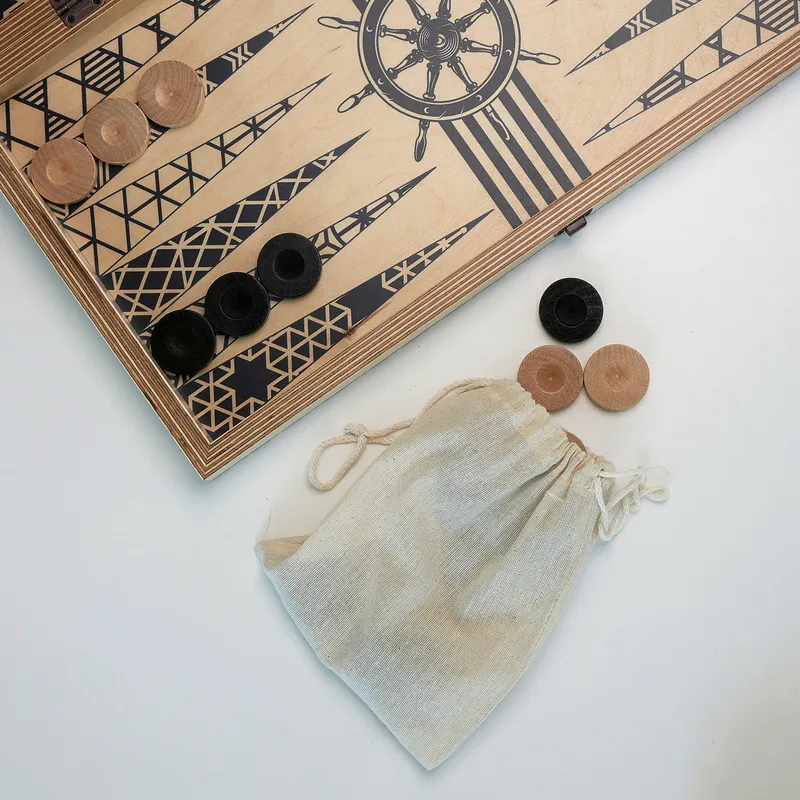 Personalized Ship Steering Wheel Handcrafted Backgammon Set