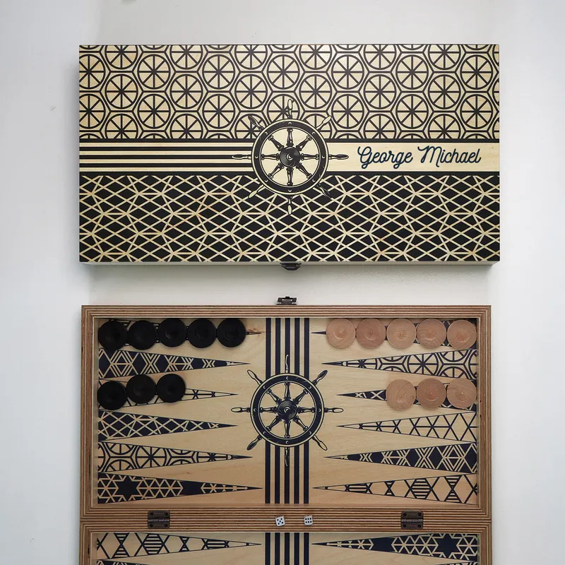 Personalized Ship Steering Wheel Handcrafted Backgammon Set