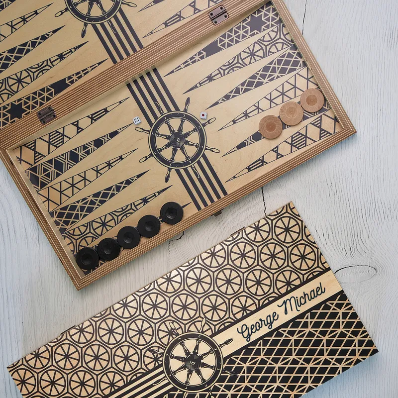 Personalized Ship Steering Wheel Handcrafted Backgammon Set