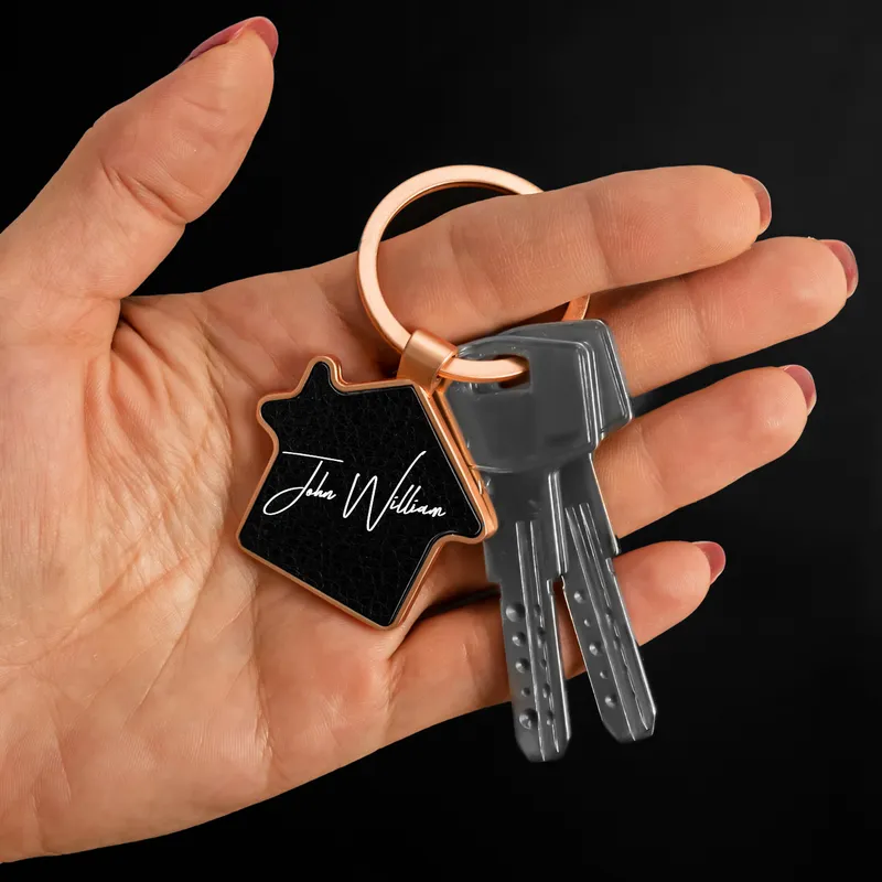 Personalized Signature Design House Shaped Metal Keychain