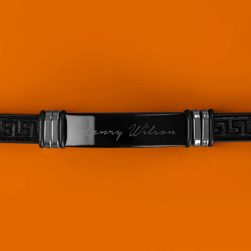Personalised Men's Leather Bracelet with Engraved Signature