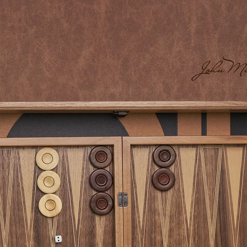 Personalized Signature Leather-Wrapped Walnut Backgammon Set