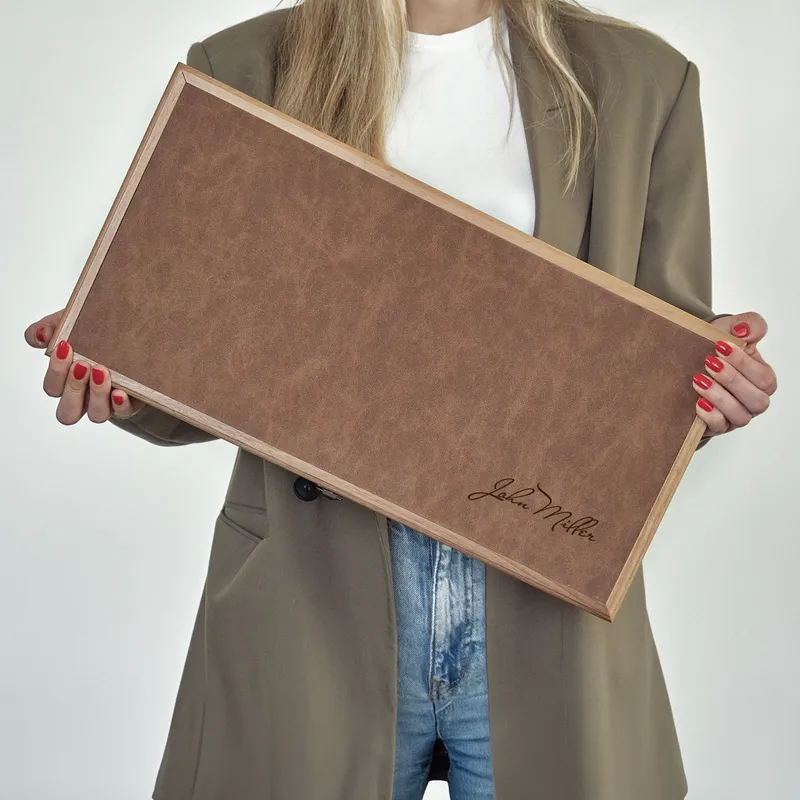 Personalized Signature Leather-Wrapped Walnut Backgammon Set