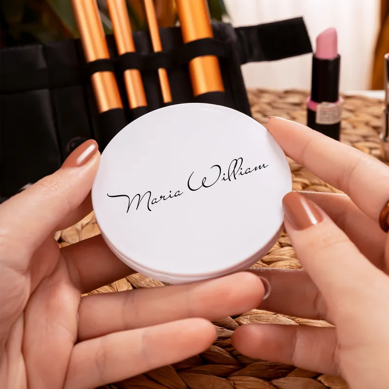 Personalized Signature Round Pocket Mirror