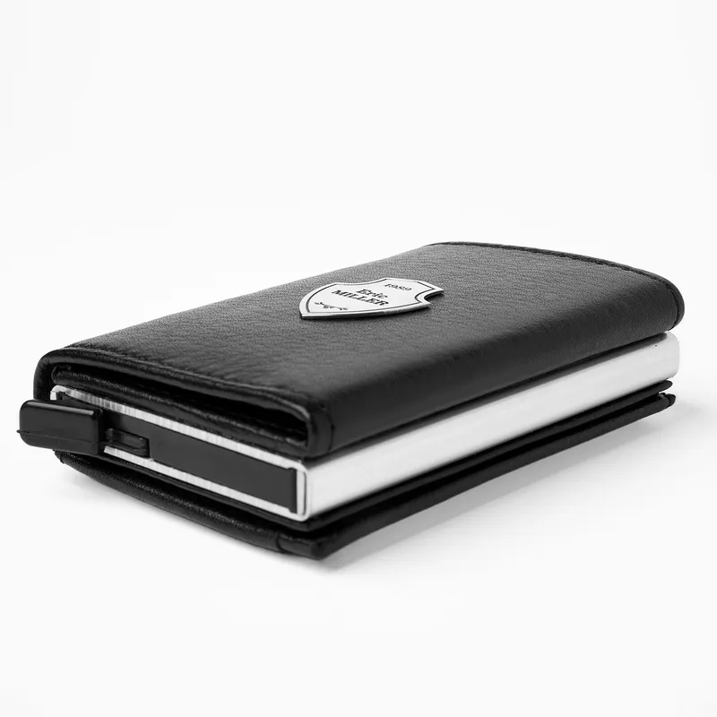 Personalized Silver Crest Automatic Leather Card Holder Wallet