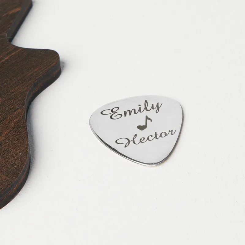 Personalized Silver Guitar Pick with Classic Guitar Display Case