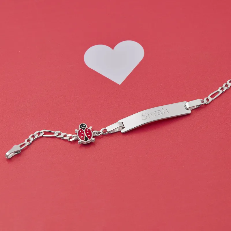 Personalised Silver Ladybird ID Bracelet for Babies and Kids