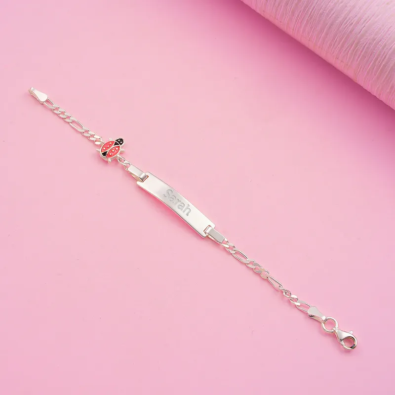 Personalised Silver Ladybird ID Bracelet for Babies and Kids