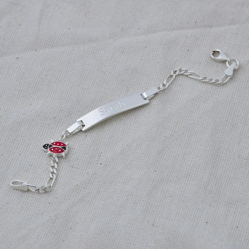 Personalised Silver Ladybird ID Bracelet for Babies and Kids