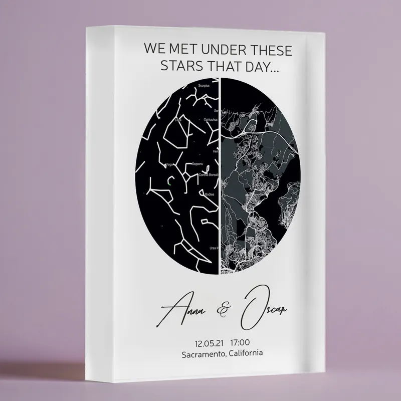 Personalized Sky and Earth Map Designed Acrylic Frame