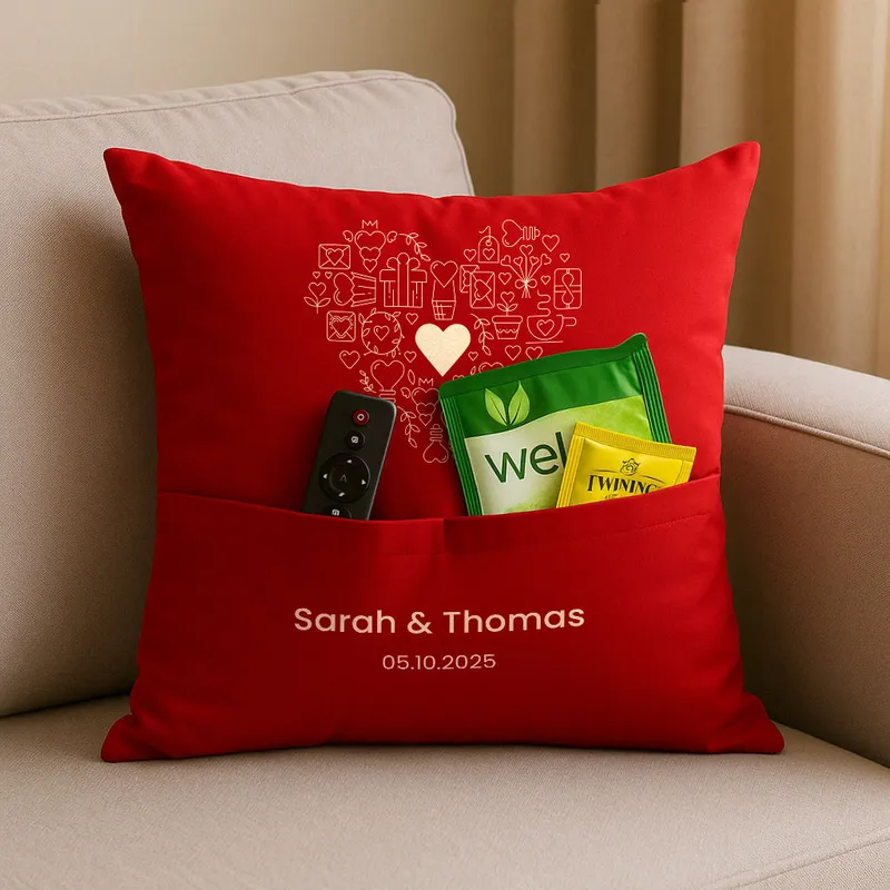 Personalized Snack Pocket Love Pillow for Couples