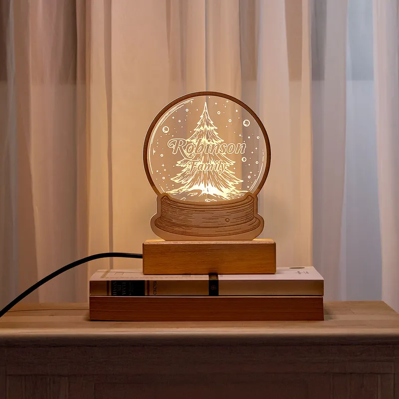 Personalized Snow Globe Layered Christmas Tree LED Lamp