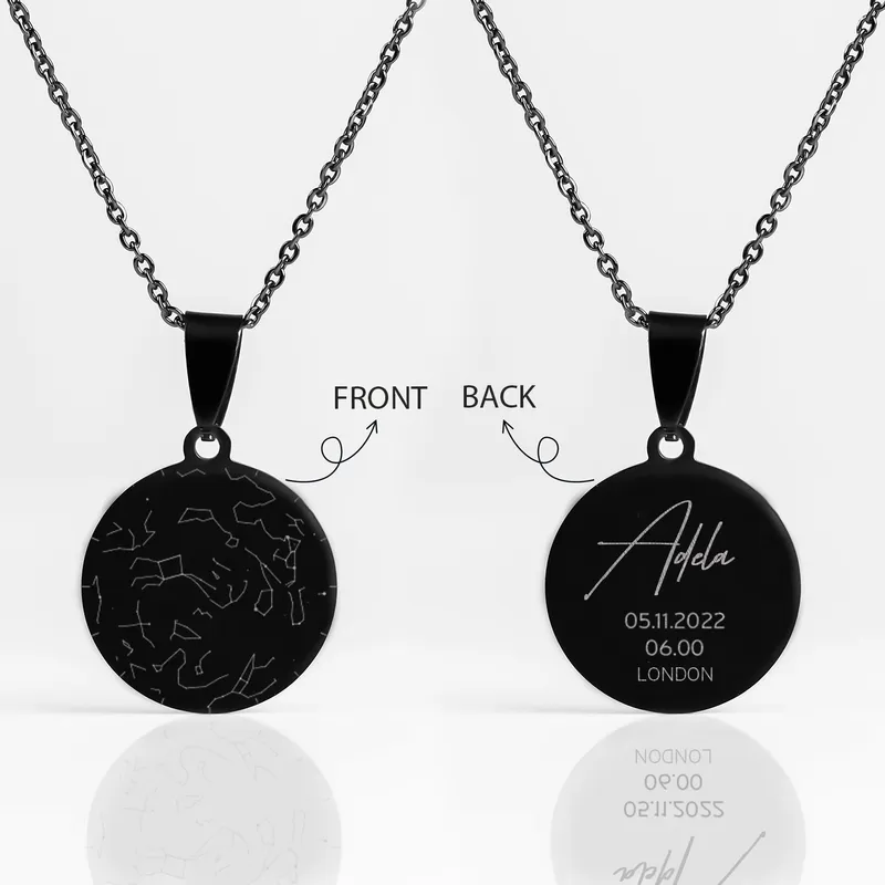 Personalized Star Map Printed Necklace with Date an Name