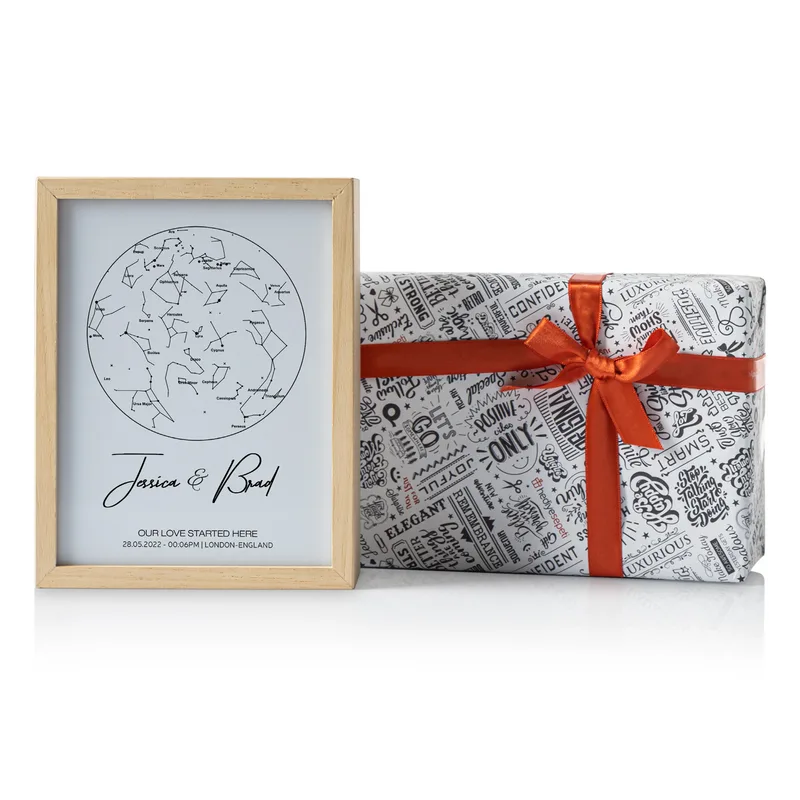 Personalized Star Map Printed Wooden Lamp Box