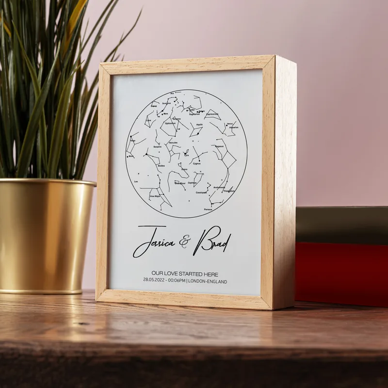 Personalized Star Map Printed Wooden Lamp Box
