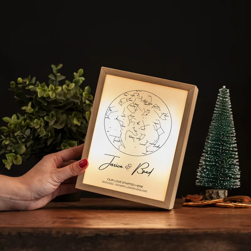 Personalized Star Map Printed Wooden Lamp Box