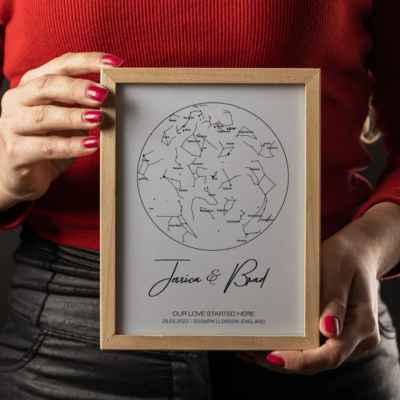 Personalized Star Map Printed Wooden Lamp Box