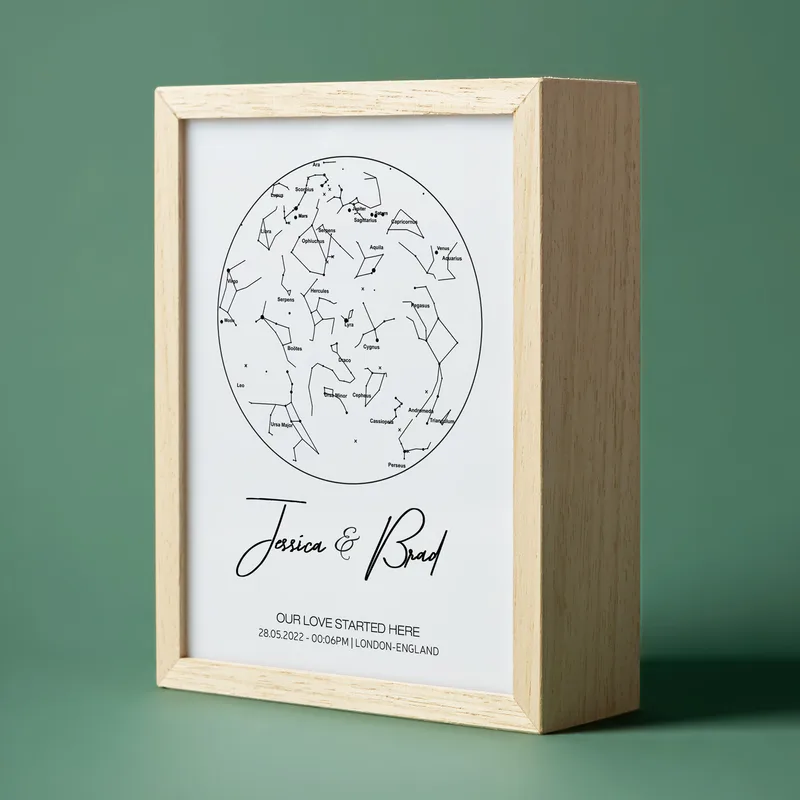 Personalized Star Map Printed Wooden Lamp Box