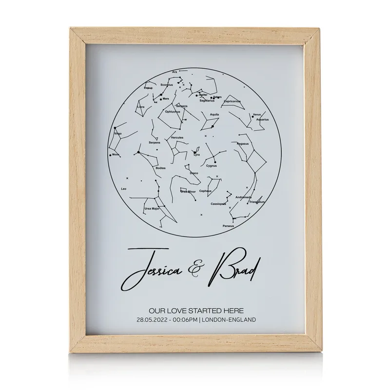 Personalized Star Map Printed Wooden Lamp Box