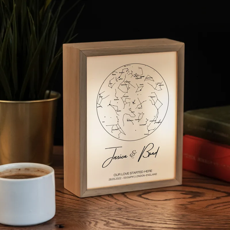 Personalized Star Map Printed Wooden Lamp Box