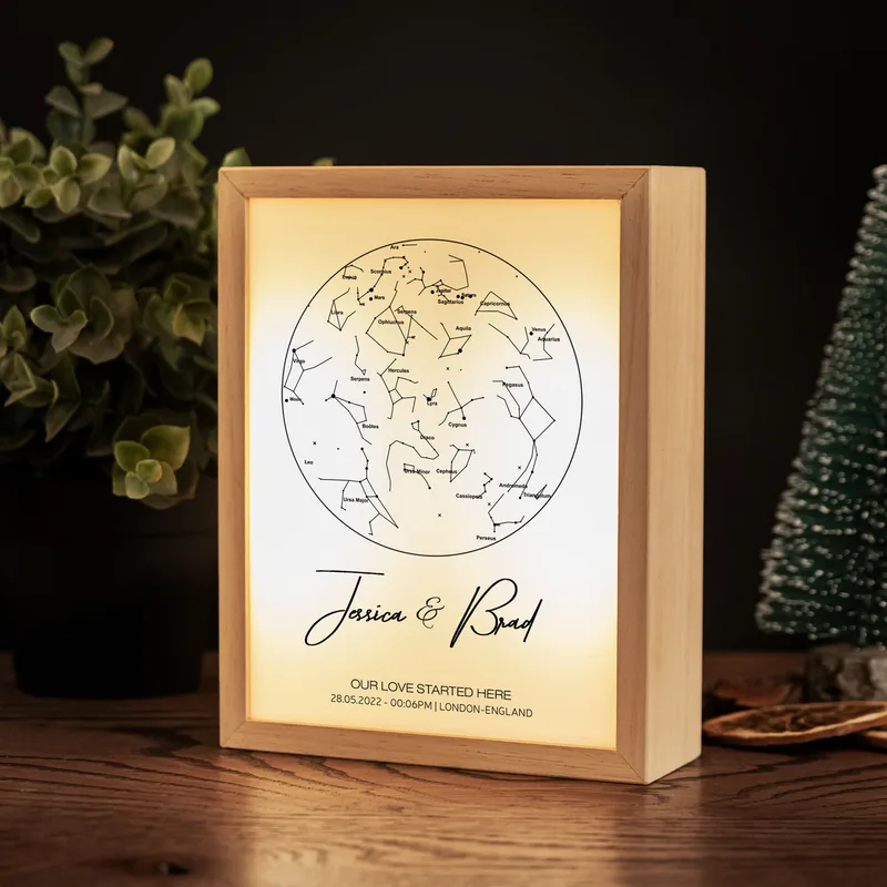 Personalized Star Map Printed Wooden Lamp Box