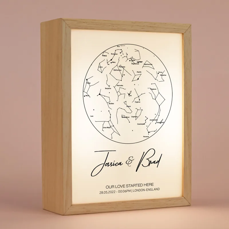Personalized Star Map Printed Wooden Lamp Box