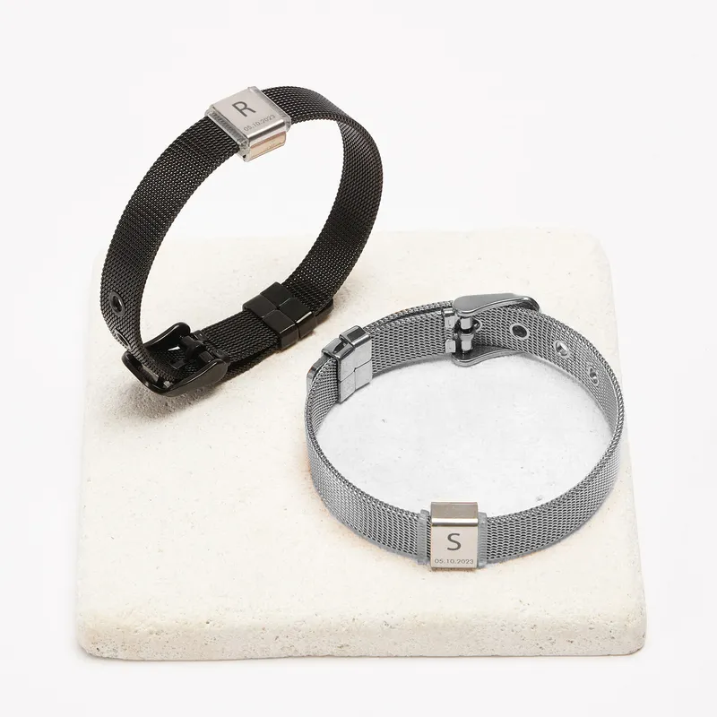 Personalized Steel Mesh Bracelet Set for Couples