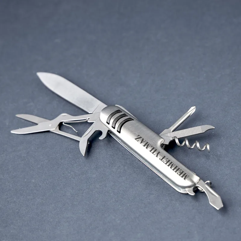 Personalized Stell Flask and Pocket Tool Gift Set for Him